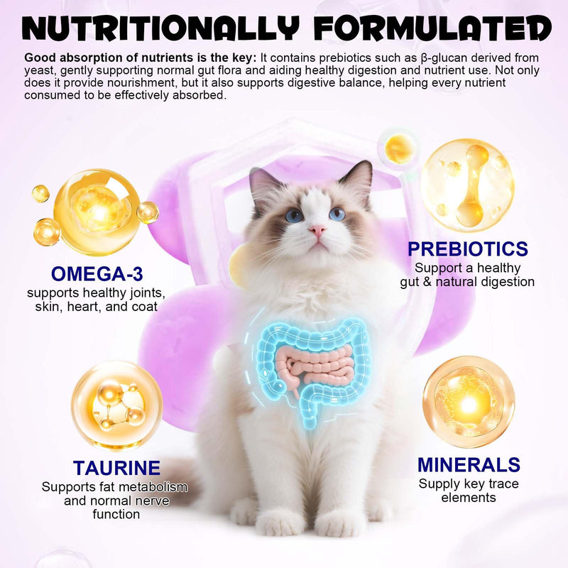 Cat Multivitamin Chews,15 in 1 Cat Vitamins Treats with Multivitamin, Taurine, Omega 3, Biotin, Prebiotics for Immune Support, Skin & Coat, & Digestion