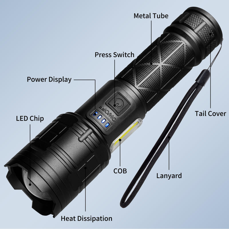 Rechargeable LED Flashlights High Lumens, 99,000 Lumen Super Bright Flashlight with 7 Modes & Waterproof, Powerful USB Rechargeable Handheld Flash Light for Camping Home(2 Pack)