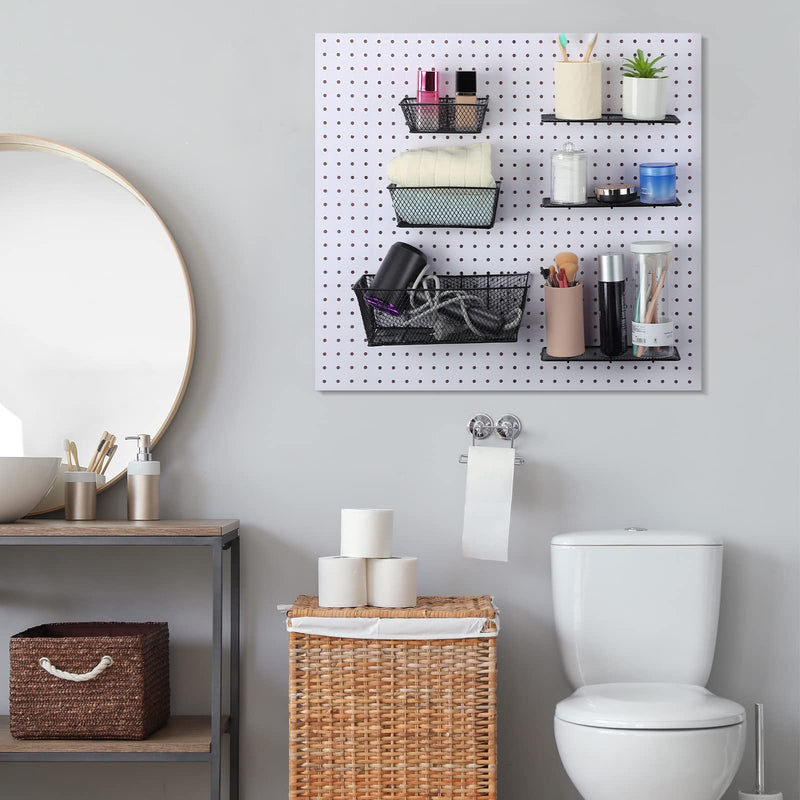 30 Pcs Pegboard Accessories Organizer Kit Includes Pegboard Storage Basket, Peg Board Shelf, Organizer Bins, Organizer Cup with Cup Holder for Pegboard Organizing Various Tools, Black