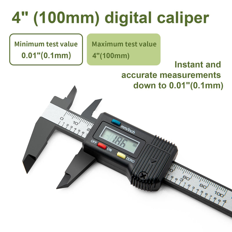 Small Digital Caliper 0-4" Mini Measuring Tool, Micrometer Caliper with Auto-Off Feature, Interchangeable Between inches and millimeters for Jewelry Measurement and 3D Printing 4" Plastic