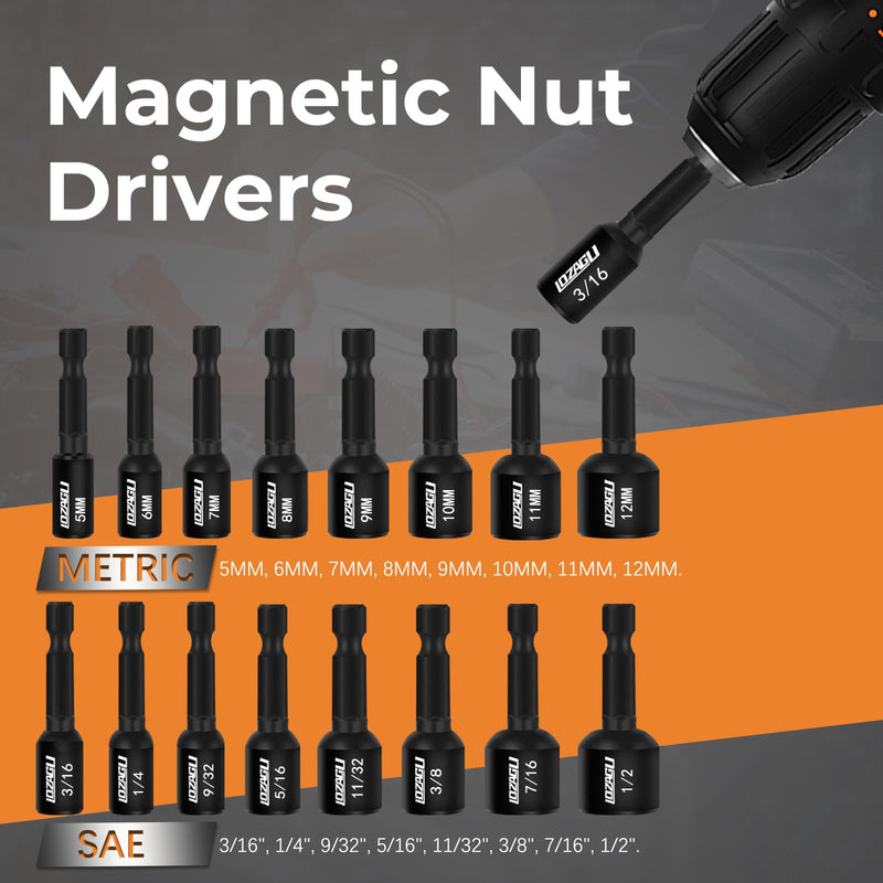 17PCS Magnetic Nut Driver Set | SAE and Metric | Premium Impact Power Hex Nut Driver Drill Bit Master Kit | 1/4 Inch Hex Shank | Cr-V Steel (17PCS Magnetic Nut Driver (Short)) 17PCS Magnetic Nut Driver (Short)