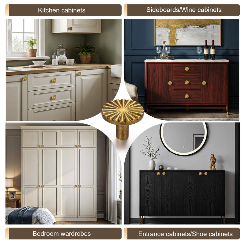 20 Pack Antique Brass Cabinet Knobs, Vintage Drawer Knobs Dresser Pulls Zinc Alloy Flat Kitchen Hardware Handles with Screws for Home Bathroom Cupboard Closet Wardrobe, 1.18" Diameter 20