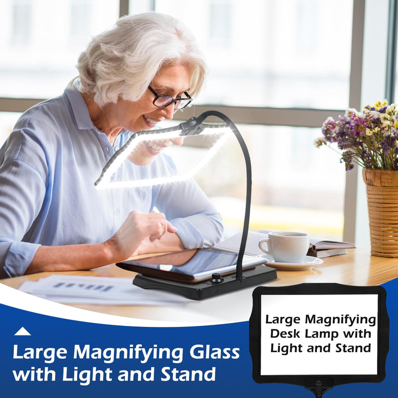 Magnifying Glass with Light and Stand 50 Ultra-Bright LEDs Large Magnifying Lamp 360° Flexible Gooseneck Magnifying Glass with Stand Hands Free Magnifier Glasses for Sewing Reading Crafts Seniors 10.6 x 7.9 inch