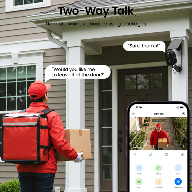 Solar Camera Outdoor Wireless-2K Battery Powered Outside Cameras for Home Security with PIR Motion Detection, Siren Alarm, 2-Way Talk, SD Card&Optional Cloud Storage, Work with Alexa, Y8 1P 2.4Ghz-1P-B