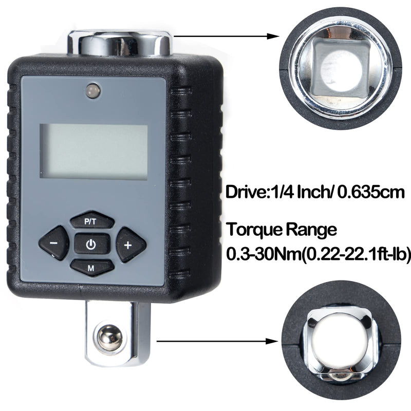 ThreeH 1/4 Inch Digital Torque Adapter (0.22-22.1ft-lb/0.3-30Nm) with Buzzer and LED Flash 1/4'' Drive Digital Torque Wrench Converter 1/4-Inch(0.3-30Nm)