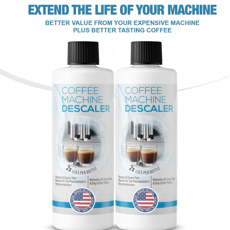 Descaling Solution for Coffee & Espresso Machines - 2 Bottle Pack (4 Uses) - Universally Compatible Descaler Cleaner for Keurig, Breville, Nespresso, Delonghi & All Single Use or Drip Machines 8 Fl Oz (Pack of 2)