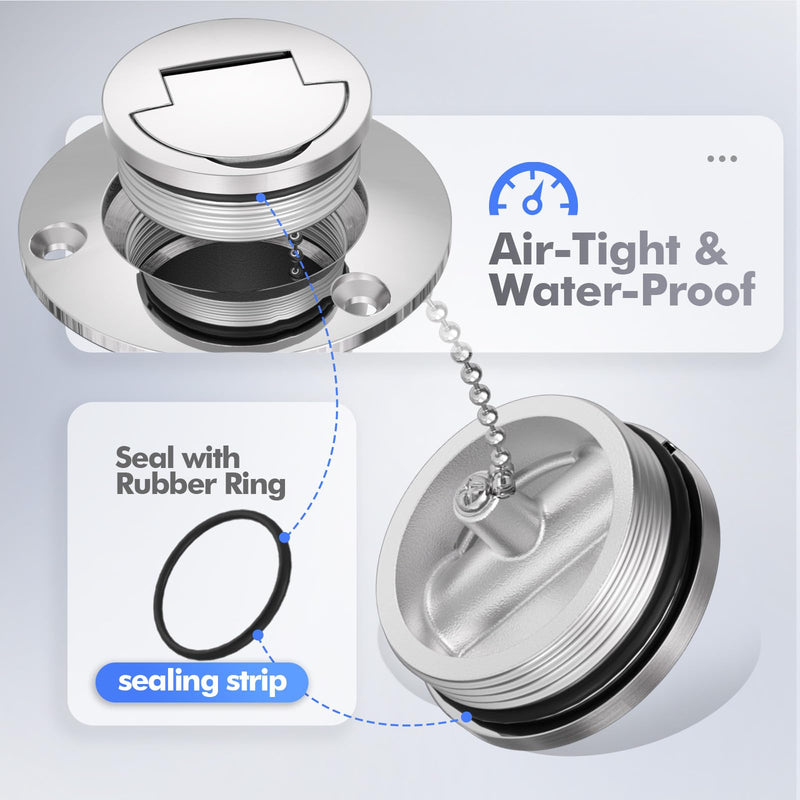 Boat Deck Filler, Stainless Steel 316 Gas/Waste/Water/Fuel/Diesel, 1-1/2" (38mm), Boat Deck Fill Neck for Boat Yacht RV Caravan with Keyless Cap, Screws Plate Straight - 1-1/2 inch