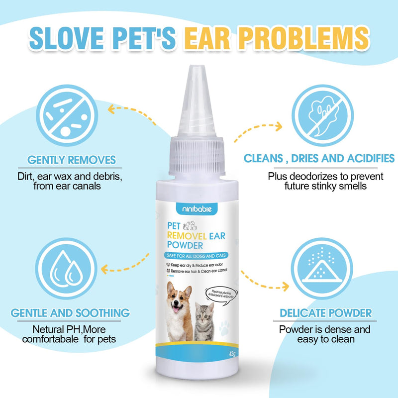 Dog Ear Powder for Hair Removal Kit – 42g Ear Powder for Dogs with Curved Grooming Tweezers, Helps Remove Excess Ear Hair & Reduce Odor for Poodles, Schnauzers, Shih Tzus & Other Breeds white