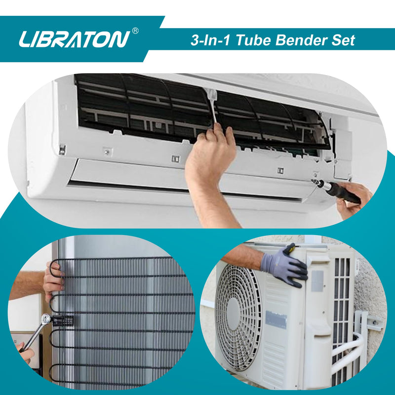 LIBRATON Tube Bender, Copper Tubing Bender 180 Degrees, 3-in-1 Manual Tubing Bending Tool 1/4", 5/16", 3/8", Copper Tube Bender Set with Mini Tube Cutter & Deburring Tool, for Aluminum Brass Pipes