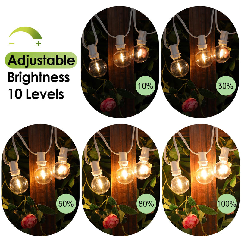 Mlambert 48Ft Solar String Lights, Outdoor Waterproof Patio Lights with 18 Shatterproof G40 Bulbs(1 Spare), Led Light for Backyard-White Wire 1 White