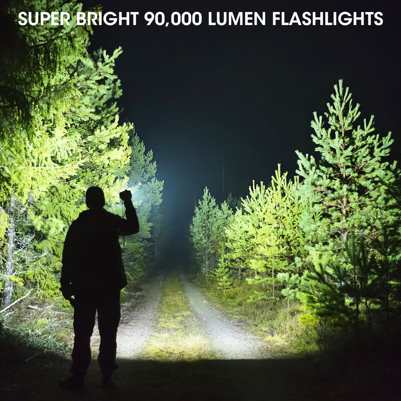 KINGCAESAR 3 Pack Flashlights 90,000 High Lumens - Super Bright Rechargeable Flashlight with 5 Light Modes, IPX7 Waterproof Powerful LED Flash Light for Home, Camping