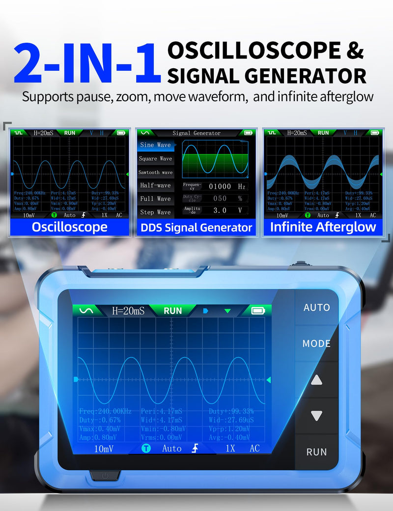 FNIRSI DSO-510 Handheld Oscilloscope/DDS Signal Generator 2 in 1, Digital Portable Automotive Oscilloscope 2.8 inch TFT, 10MHz Bandwidth, 48MS/s Sampling Rate, Trigger Function Auto/Nomal/Single