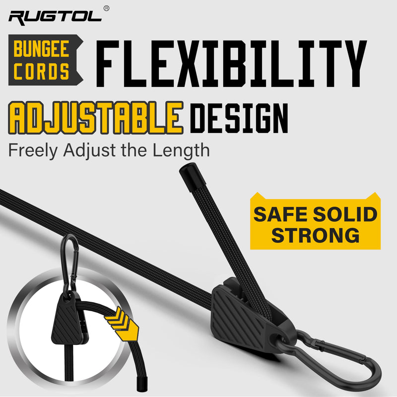 Adjustable Bungee Cords with Hooks, 6 Pack Heavy Duty Outdoor Carabiner Bungee Cord, Black Super Elastic Bungee Straps Easily Adjust from 7" to 36", Great for Cargo, Camping, Bike Racks, Tents 36 inch-6 pcs