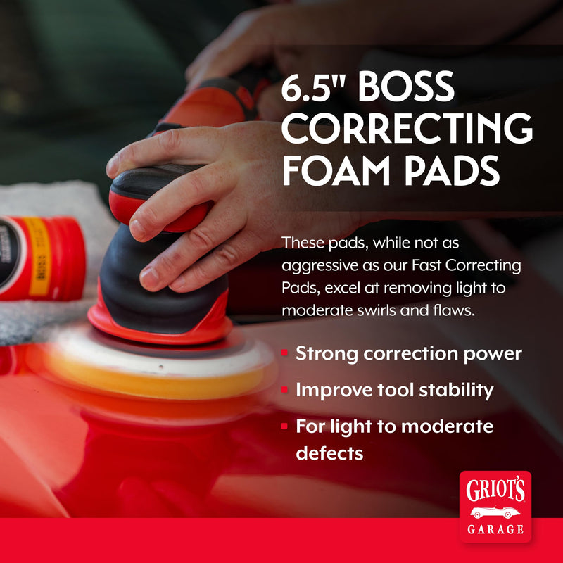 Griot's Garage 6.5" BOSS Correcting Foam Pads for Car Polishing, Buffing, Detailing and Light to Moderate Auto Paint Correction, Durable, Machine-Washable, Pack of 2 6.5" Pads (Set of 2)