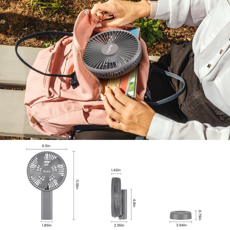 HandFan 6 Inch Handheld Fan with 4000mAh Battery 6 Speed Personal Fan, Strong Airflow, Cooling Desk Removable Base Design, 5-34H Working Time, 180° Foldable for Travel Outdoor Office Household(grey) grey