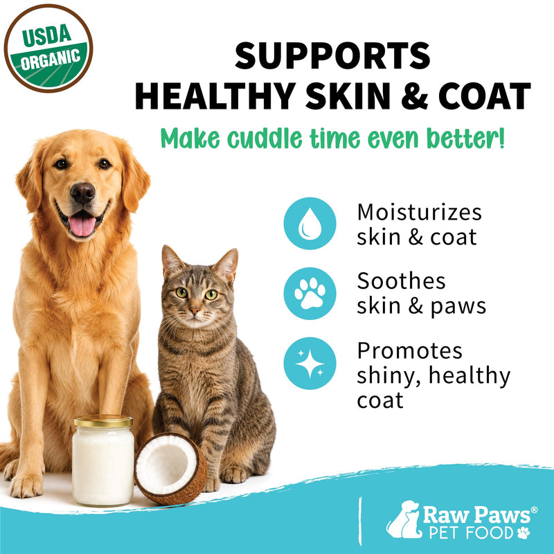 Raw Paws Organic Virgin Coconut Oil for Dogs & Cats, 16-oz - Supports Immune System, Digestion, Oral Health, Thyroid - All Natural Allergy Relief for Dogs - Hairball Relief 16 oz (Pack of 1)