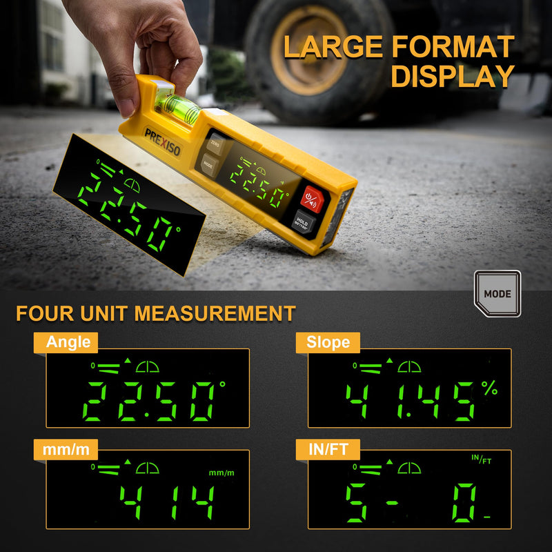 PREXISO Digital Level & Digital Protractor, 7 inch Angle Finder 0-90° & 0-180° Range, Electronic Bubble Inclinometer with Magnetic V-Groove & Audio Indicator for Woodwork, Saw & Home Drainage Leveling