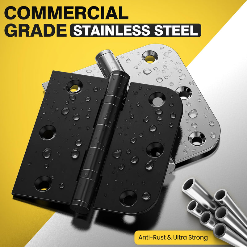 KOLET 3.5 Inch Ball Bearing Door Hinges,Square & 5/8" Radius Corner,3 Pack | Matte Black Exterior Door Hinges Heavy Duty Stainless Steel Hinges Smooth and Quiet Non Removable Pin 3 Pack