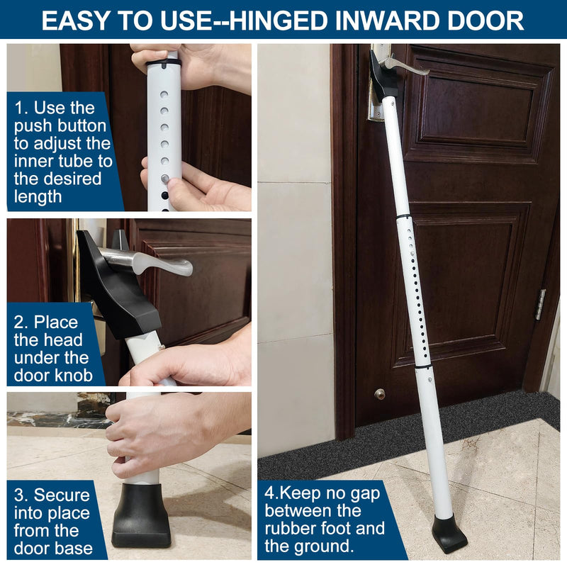 Rerishom Door Security Bar, Door Stoppers Security bar,Heavy Duty Door Lock Security Door Jammer Door Stopper for Apartment, Hotel Room,Screen Door Hardware, Gate Lock Bar, 2 Pack White