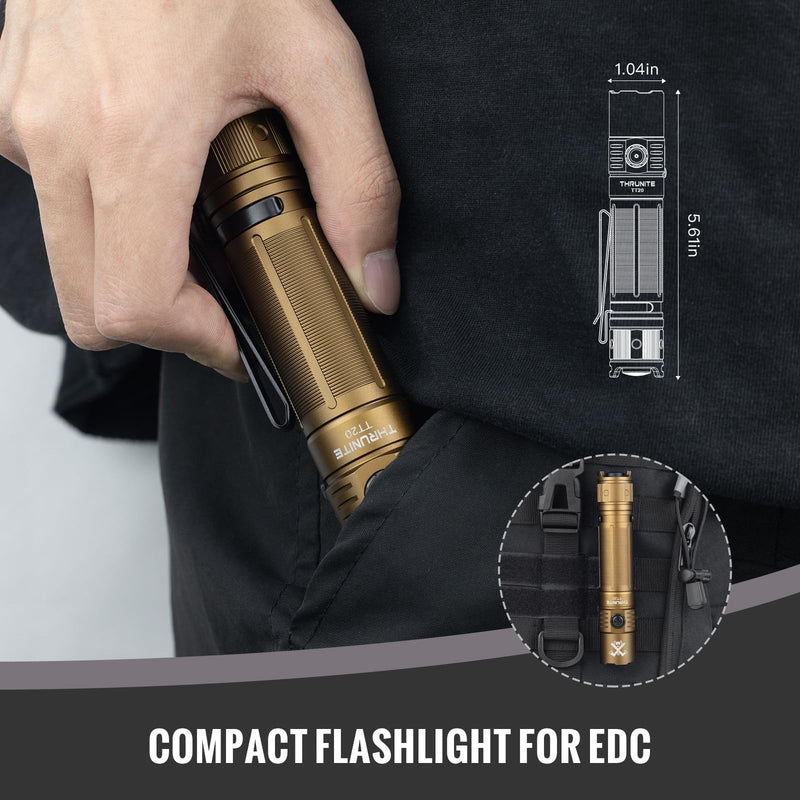 ThruNite TT20 Tactical Flashlight, Customized Verison with The Outsider, High 2010 Lumens, Long 305 Meters Beam Distance, USB-C Rechargeable Flashlight Compact for Hunting, Hiking - Desert Tan CW TT20 Tan CW