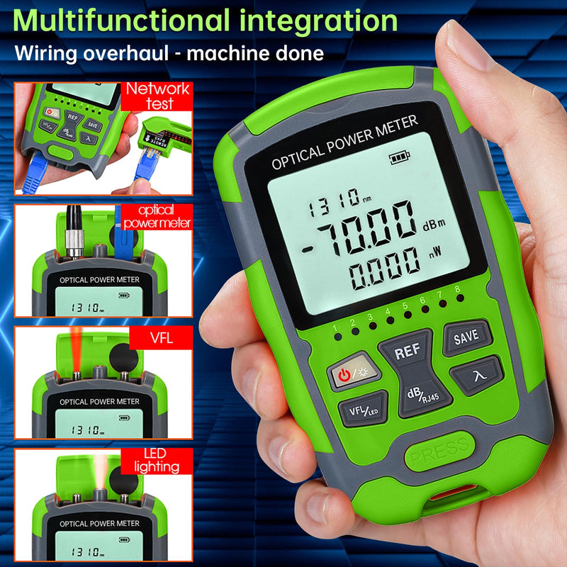 Fiber Optic Cable Tester Optical Fiber Power Meter, SC/FC/ST Universal Interface Built-in Fault Detector with FC to LC Adapter (C70-3)