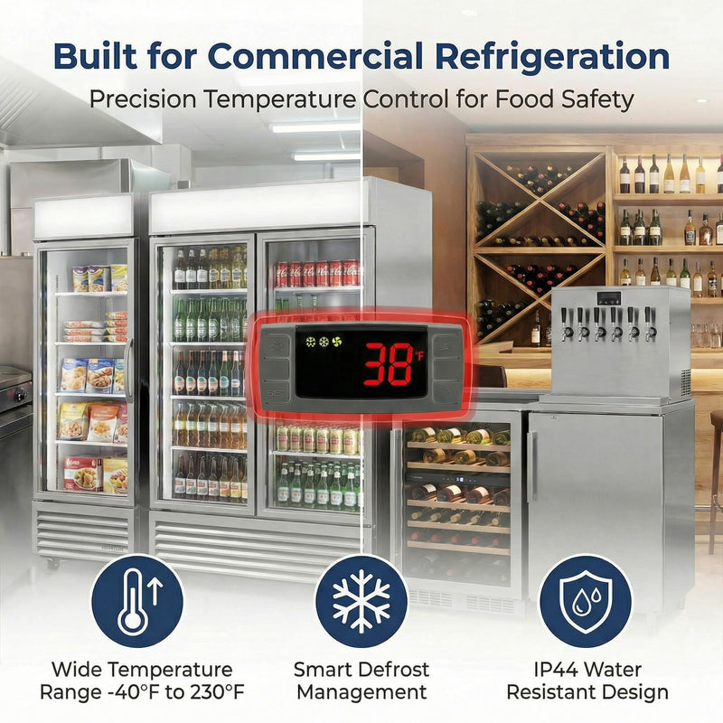 Replacement for Dixell XR06CX-4N1F1 Temperature Controller, Digital Thermostat for 120V Commercial Refrigerator & Freezer, Dual NTC Input, Compressor Fan Defrost Control