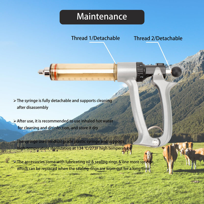 50ML Semi-Automatic Adjustable Injector Syringe, Precision Syringe Pump - Adjustable 1ml to 5ml Range for Fast Continuous Injection in Pigs, Cattle, Chicken, Goat, and Other Livestock 50ML