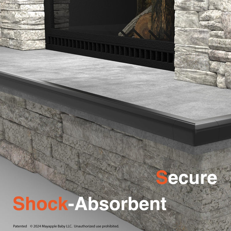 Roving Cove PreFit Edge Corner Protector (Broad 9ft Edge 2 Corners), Baby Proofing Fireplace Hearth and Furniture Bumper Guards, Onyx Black, Extra Wide, Extra Adhesion, Pre-Taped