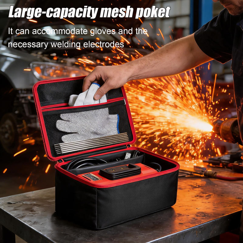 Welding Machine Storage Bag for Hpoouo/for ARCCAPTAIN/for YESWELDER Stick Welder, Portable Welder Carrying Case with Adjustable Divider & Mesh Pocket for Rods, Gloves, Clamp(Box Only)-Black Black