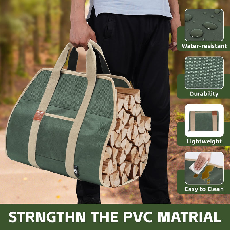 Firewood Carriers with Handles - 39×18Inch Log Carrier | 1680D Canvas Water Resistant Tote Wood Carrying Bag for Camping Indoor 1680D-ArmyGreen