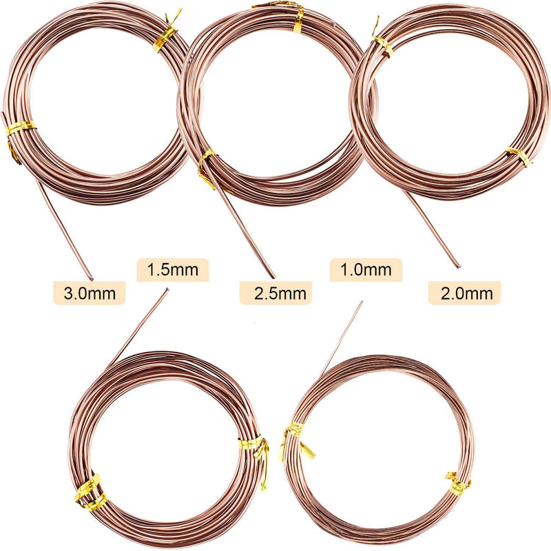 10 Rolls Bonsai Wires Anodized Aluminum Bonsai Training Wire in 5 Sizes - 1.0 mm, 1.5 mm, 2.0 mm, 2.5 mm, 3.0 mm, Total 164 Feet (Brown) Brown