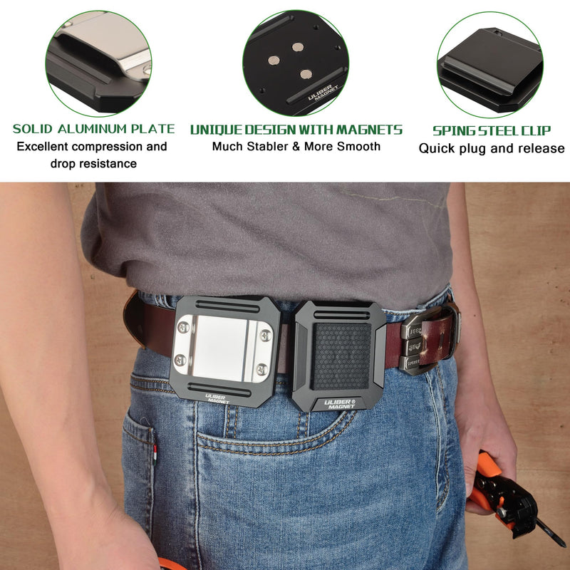 ULIBERMAGNET Drill Holder Belt Clip,Heavy Duty Clip-On Tape Measure Belt Holder,Soild Aluminum Tools Holster with Belt Clip Hook for Cordless Drill,Impact Driver,Tape Measure,Tools with Hanger Clips