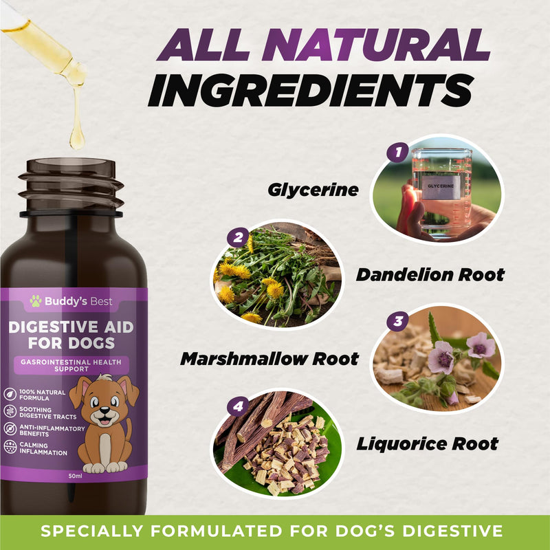 Digestive Aid for Dogs | Soothing & Anti-Inflammatory Blend with Dandelion, Slippery Elm & Marshmallow Root for Optimal Gastrointestinal Health - PawsPlanet Australia