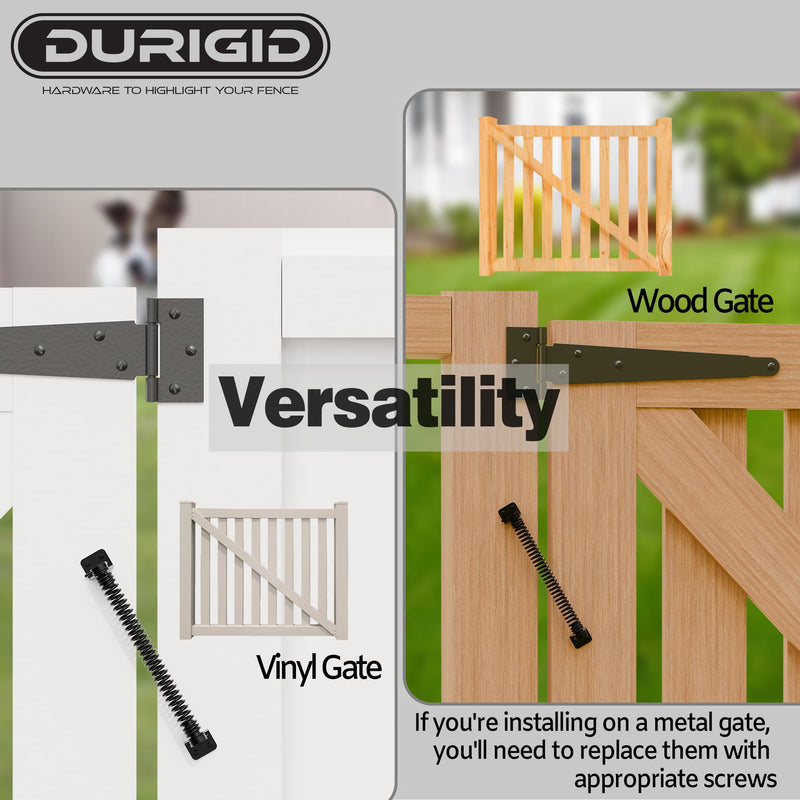 11-1/2" Black Gate Spring Fence Gate Spring Self Closing Outdoor, Fence Gate Springs Fence Gate Spring Closer for Lighter Wood Vinyl Fence, Tension Spring for Gate, 2 Pack