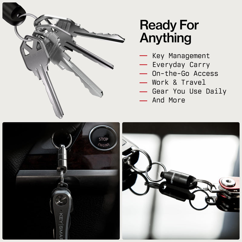 KeySmart MagConnect Magnetic Key Holder for Purse, Key Chains for Car Keys - Detachable Key Ring Quick Release Keychain Titanium (3 Pack)