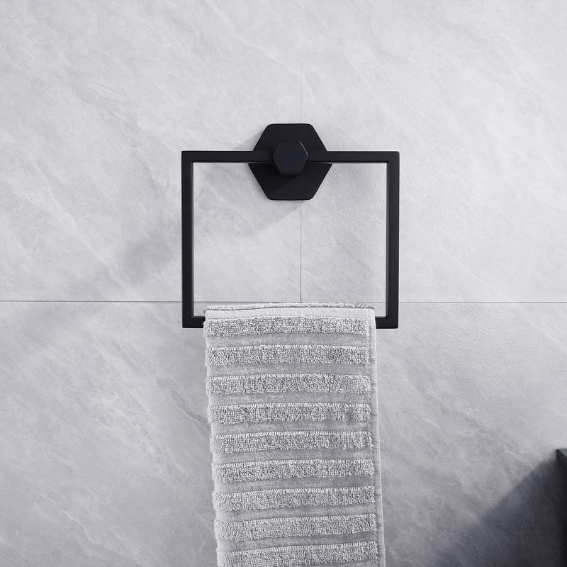 GERZWY Bathroom 2-Piece Accessory Set SUS 304 Stainless Steel Toilet Paper Holder Towel Ring Wall Mount, Matte Black