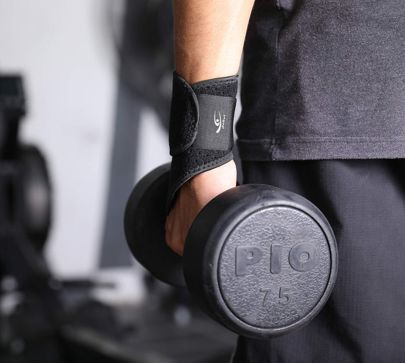 HiRui 2 Pack Wrist Compression Strap and Wrist Brace Sport Wrist Support for Fitness, Weightlifting, Tendonitis, Carpal Tunnel Arthritis, Pain Relief-Wear Anywhere-Adjustable (Black) Black