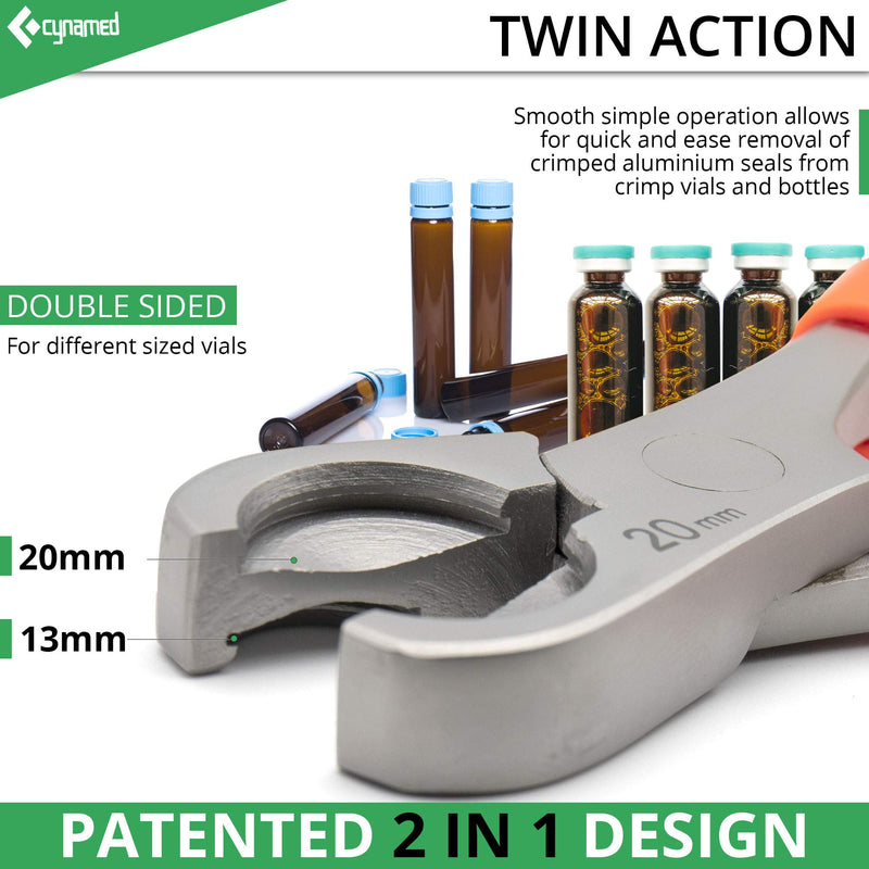 Cynamed Twin Action Decapper Pliers - Perfect for Decapping 13mm and 20mm Crimped Vials and Bottles D-13/20C