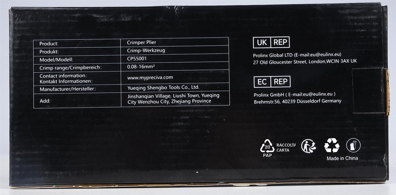 Wire Ferrule Crimping Tool, Preciva AWG 28-5 (0.08-16mm²) Square Jaw Wire Crimping Pliers Self-Adjustable Ratchet Ferrule Terminals Crimper for Wire Terminals Cables End-sleeves CP55001