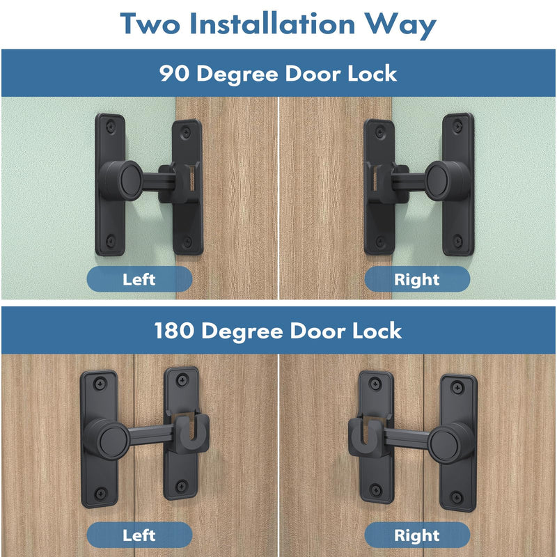 XOOL Barn Door Lock Latch, 90 & 180 Degree Heavy Duty Barn Door Latch, Lock Latch for Door, Garden, Bathroom, Garage, Window, Outdoor, Garage, Barn Black
