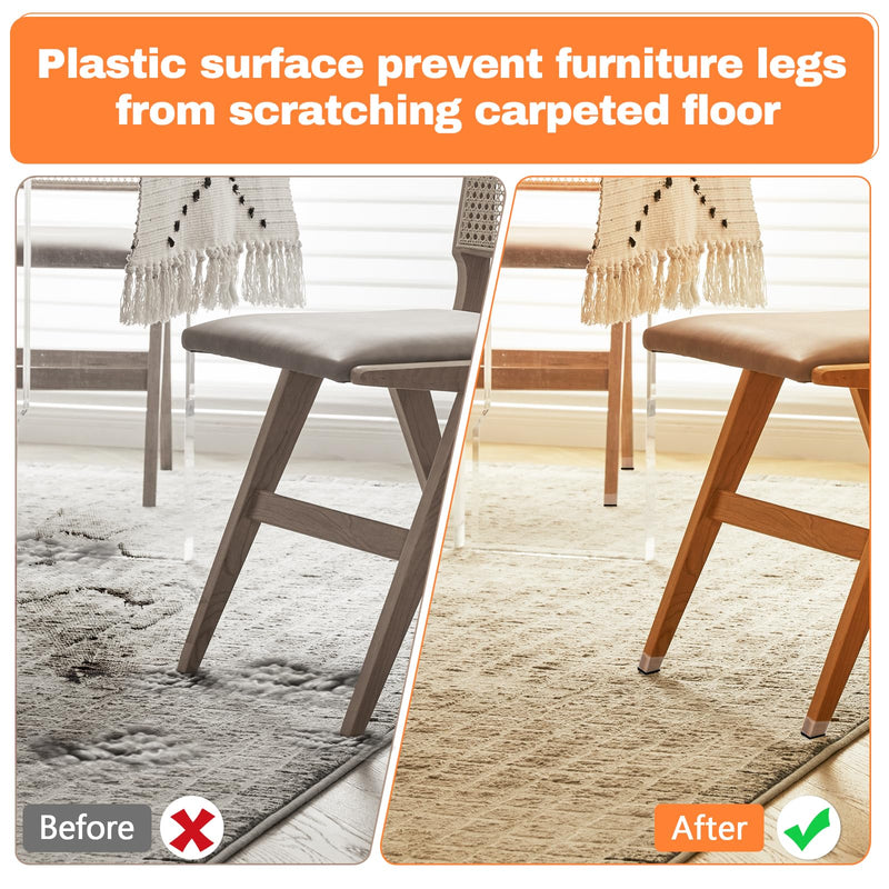 28Pcs Chair Leg Sliders for Carpet, Furniture Sliders Chair Glides Carpet Protectors, Chair Leg Floor Protectors for Hardwood Floors, Chair Leg Covers Caps Furniture Pads, Square, Clear, Large Square L (1.10"-1.42") Clearblack-28pcs