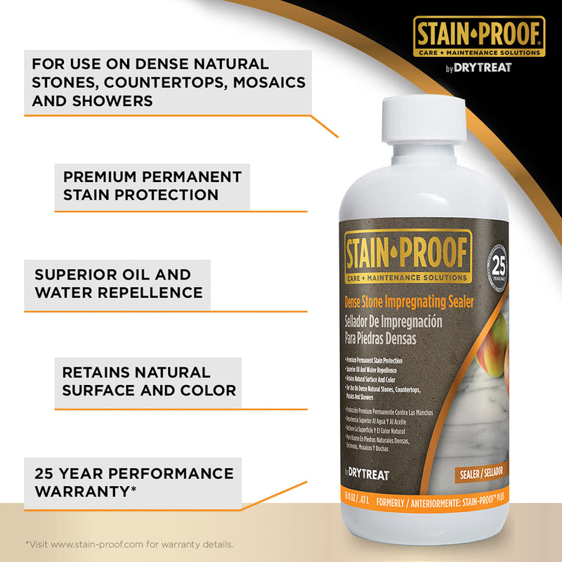 Stain Proof Dense Stone Impregnating Sealer - 1 Pint, Protects Against Water and Salt Damage and Oil-Based Stains, Sealer for Granite, Marble, Tile & Natural Stone; For Indoor & Outdoor Application