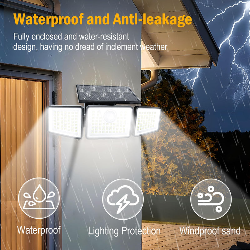 Solar Lights Outdoor 2500LM Motion Sensor Outdoor Lights,3 Head 355° Wide Angle Street Area Lights, Waterproof Security Lights with 3 Modes(Black,Remote-1 Pcs) Remote-1 Pcs