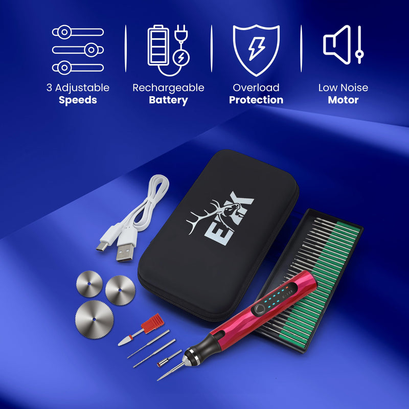 ELK Customizer Engraving Pen for All Materials - 2025 UPGRADED Torque - Rechargeable, Wireless & Beginner Friendly - Engrave 50+ Surfaces - For DIYers & Artists - 30+ Bits & Tools Included - Pink