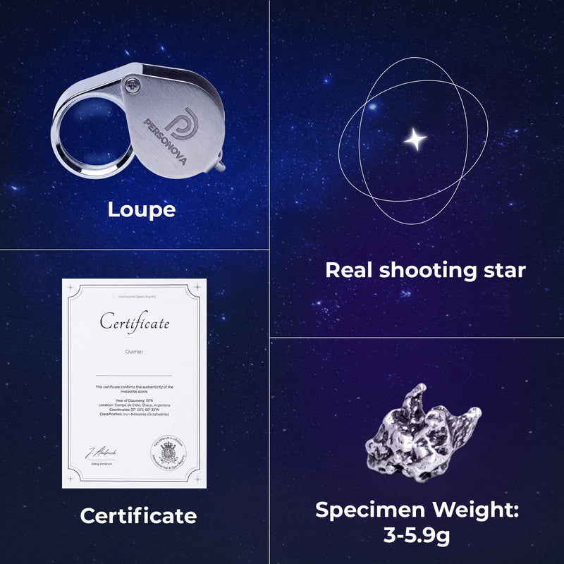 Authentic Meteorite Rock Gift Box – Real Space Rock with Certificate, Magnifying Glass & PE Display Case – Unique Outer Space Gift for Kids & Adults