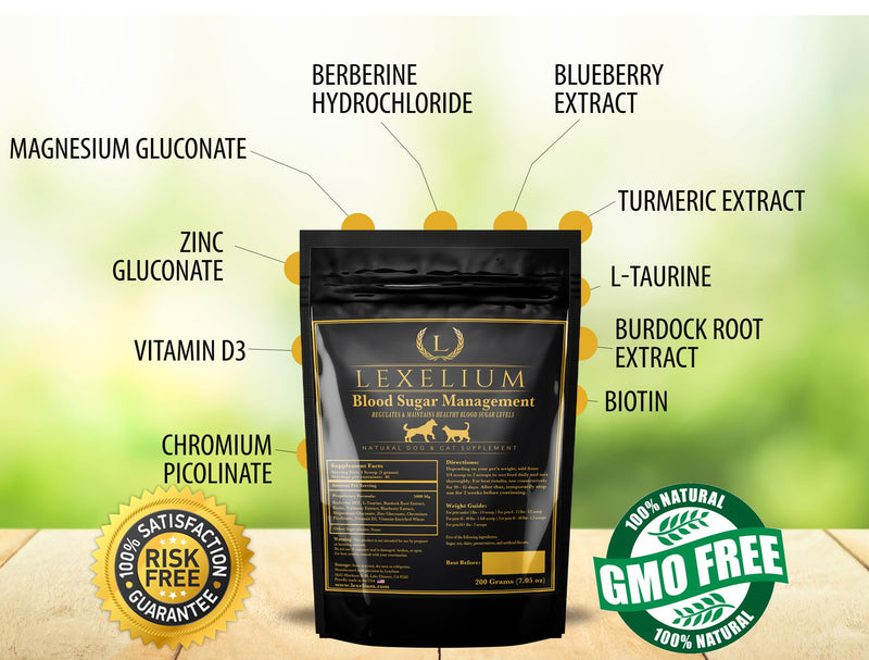 Blood Sugar Management for Diabetic Dogs and Cats- Vet-Formulated Powder Formula -Supports & Regulates Healthy Blood Sugar Levels- Supplements Insulin Sensititivity & Glucose- Made in The USA -200g - PawsPlanet Australia