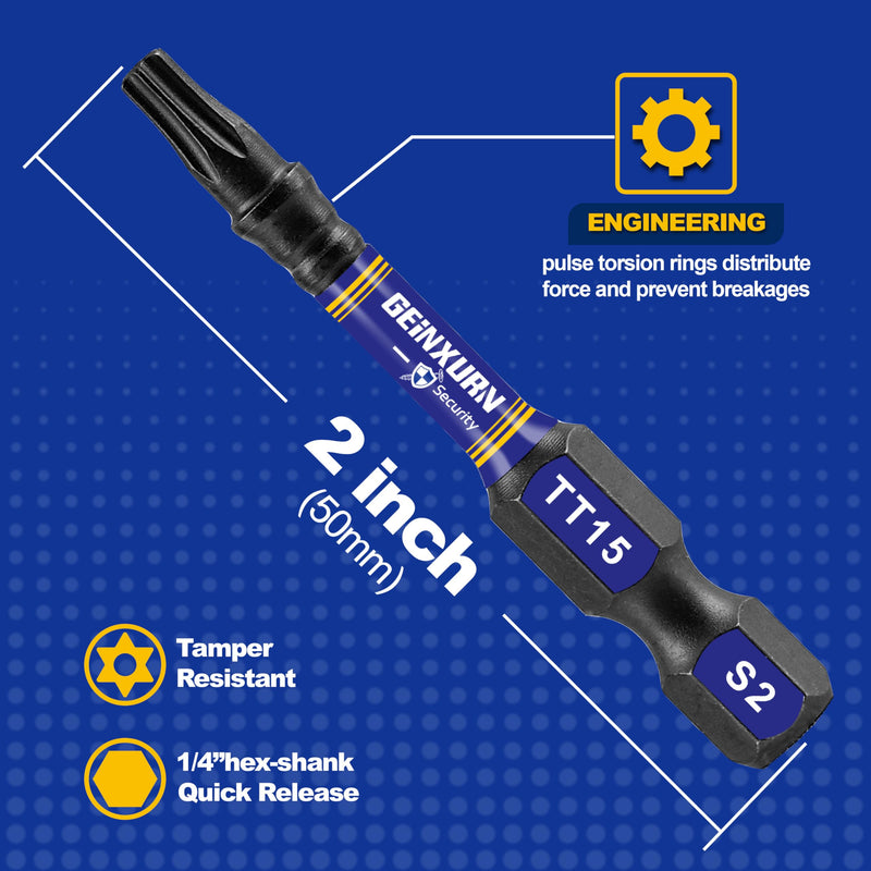 5 Pieces T15 Hollow 2 In. Impact Tough Magnetic Insert Bit Set, #15 Security Torx Head Power Bits, S2 Alloy Steel Star T15 Screwdriver Bits Set TT15 2"-5PCS