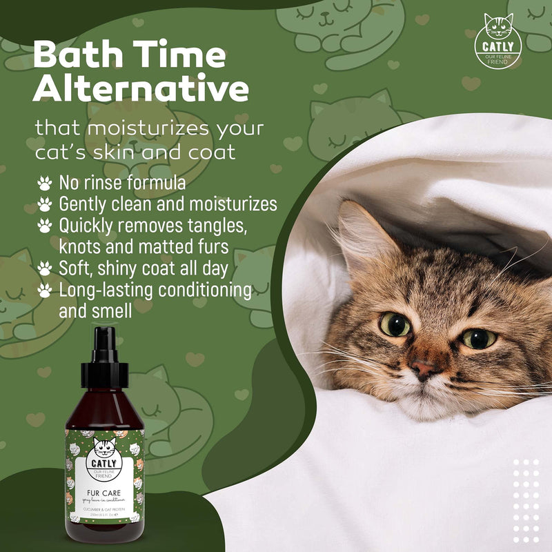Catly Fur Care - Dry Shampoo For Cats - Ideal Pet Shampoo For Cats: Cat Shampoo And Conditioner & Kitten Shampoo, Effective Cat Dry Shampoo Spray & Cat Detangler Spray with Aloe Vera & Oat, 250ml - PawsPlanet Australia