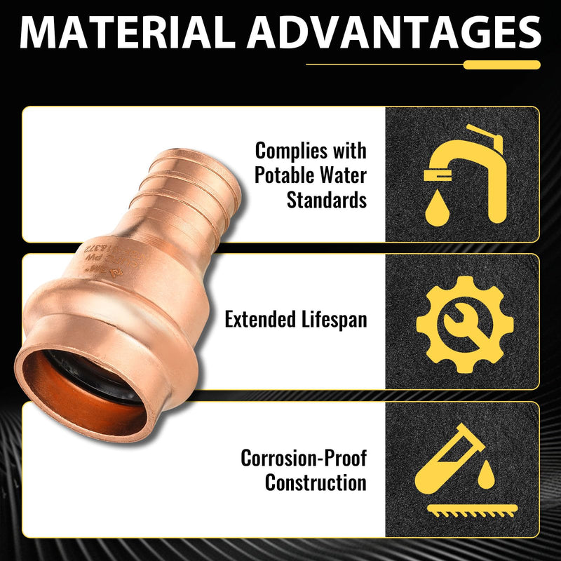 10 PCS Foskan Copper Press Fittings, 3/4"Press x 3/4"PEX Coupling Adapter 10 3/4"PEX x 3/4"Press