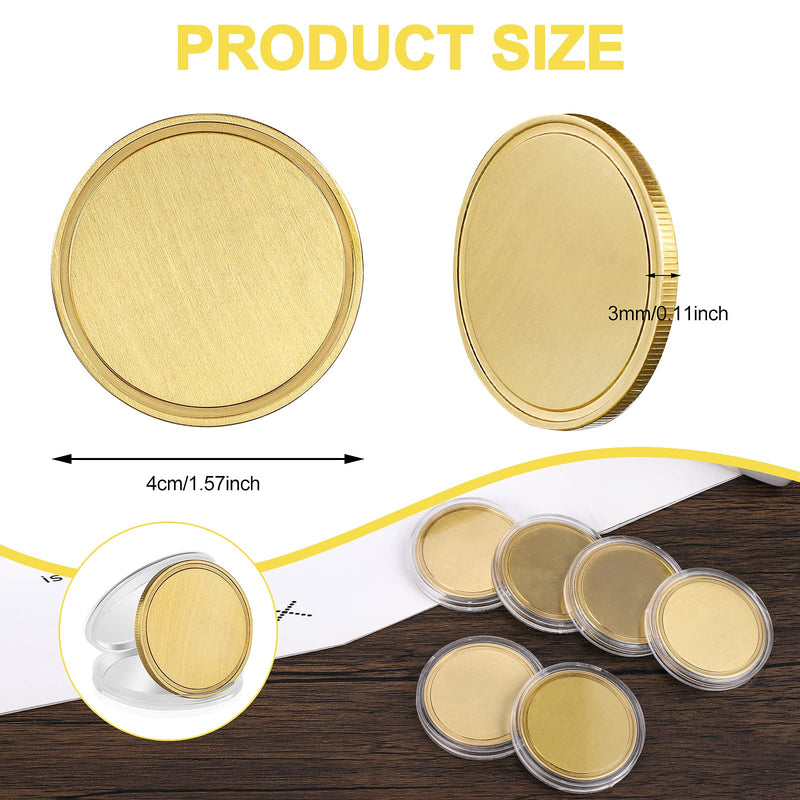 Blank Brass Challenge Coin Laser Engraving Custom Coins Blanks 40 mm with Acrylic Protection Box for DIY Crafts Birthday Travel Commemorative Collection (10pcs Brass) 10 Brass